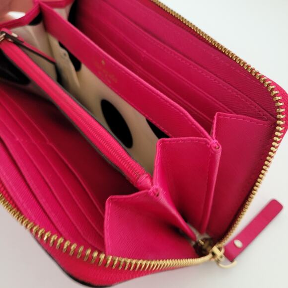 Kate Spade Wallet Clutch Accordion Geniue Cow Saffiano Leather Zip Around Pink - Picture 5 of 13